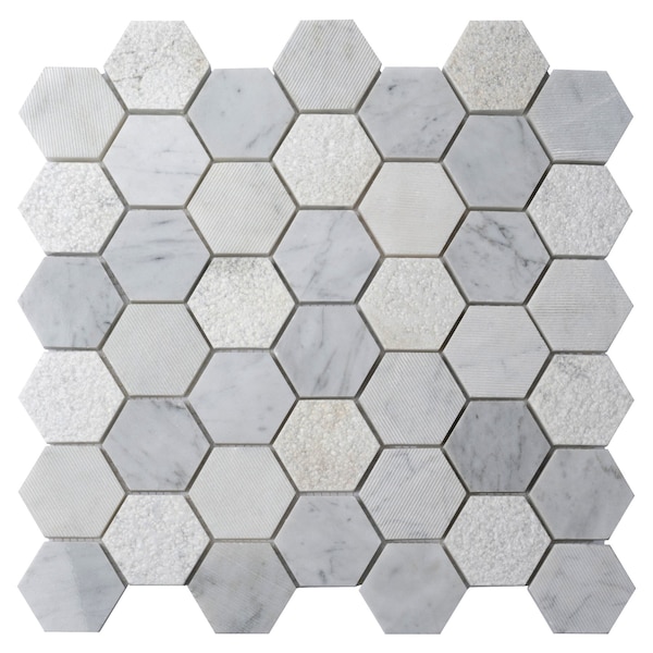 Apollo Tile Harbor Wht, 4.92 sq.ft 11.8 in. X12 in. Txtrd Carrara Hexagon Mrbl Msic Tile, 5PK APLBL9901CAEC06 - main
